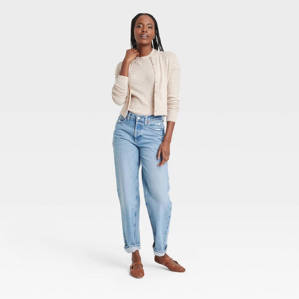 Womens Button-Front Cardigan - Universal Thread Tan XL: Recycled Polyester, Midweight, Crew Neck, Long Sleeve Product Image
