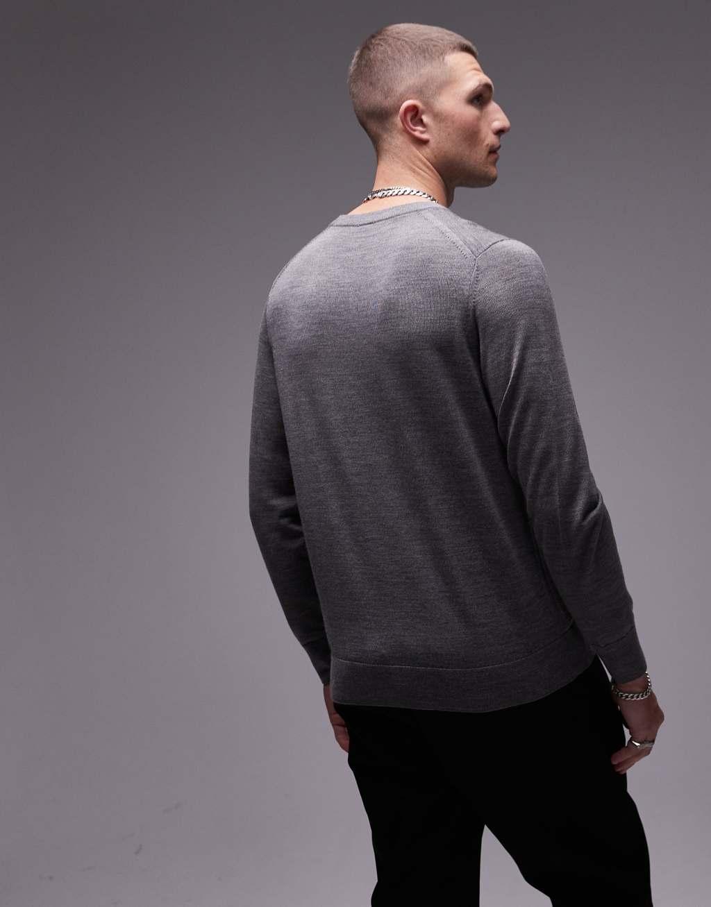 ARKET merino wool sweater with crew neck in dark gray melange Product Image