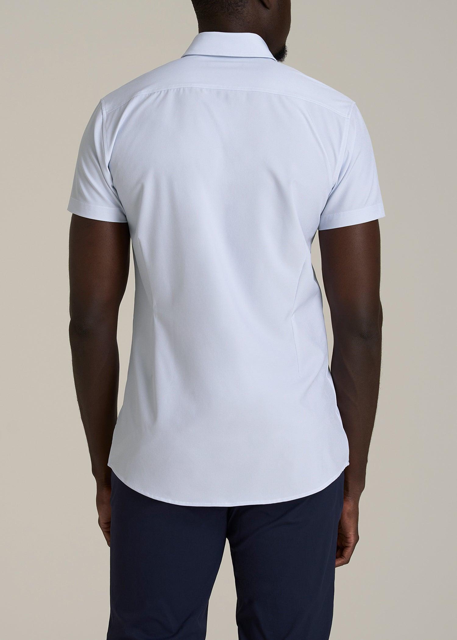 Short Sleeve Traveler Stretch Button Shirt for Tall Men in Light Grey Chevron Product Image