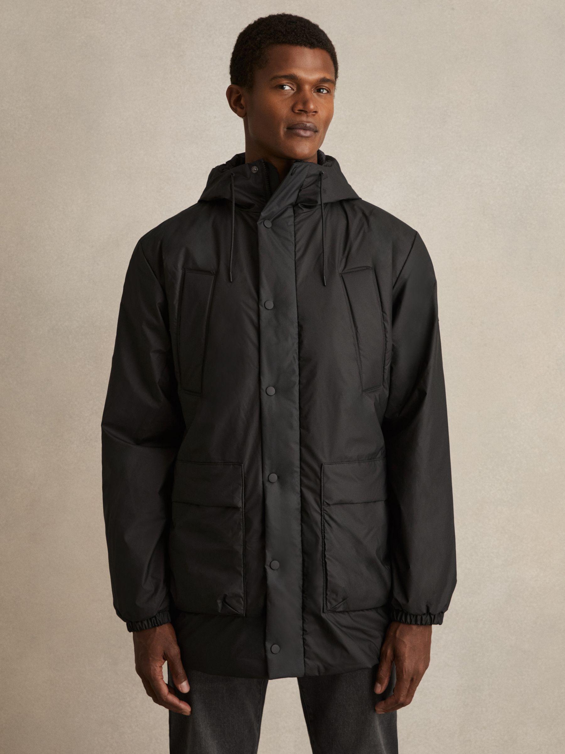 Rains Long Insulated Cargo Jacket in Black Product Image