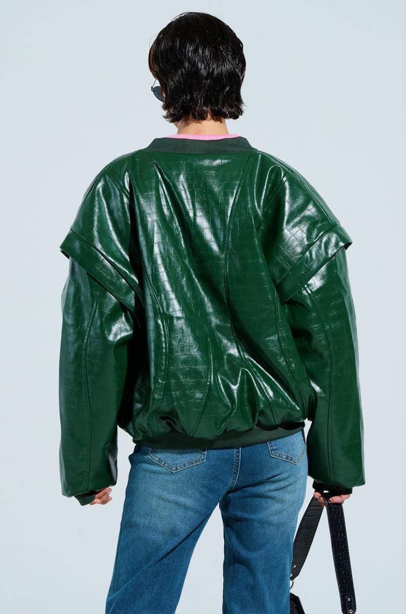 YOKON EMBOSSED FAUX LEATHER BOMBER Product Image
