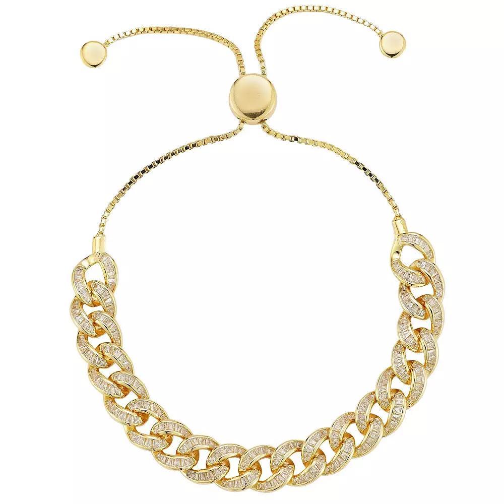Sunkissed Sterling 14k Gold Over Silver Cubic Zirconia Link Adjustable Bracelet, Women's, Size: 7", Gold Tone Product Image
