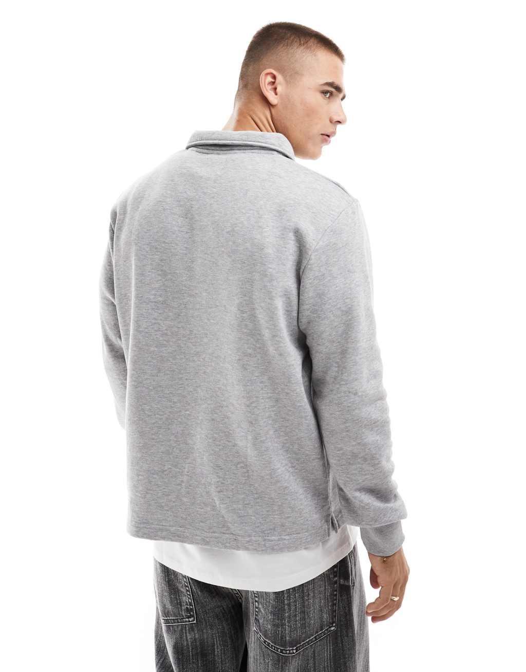 Jack & Jones oversized polo sweatshirt in heather gray Product Image