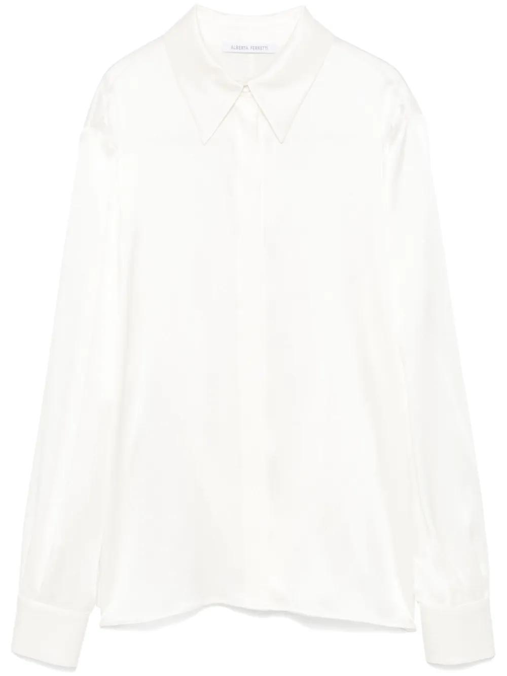ALBERTA FERRETTI Pointed-collar Silk Shirt In Beige Product Image