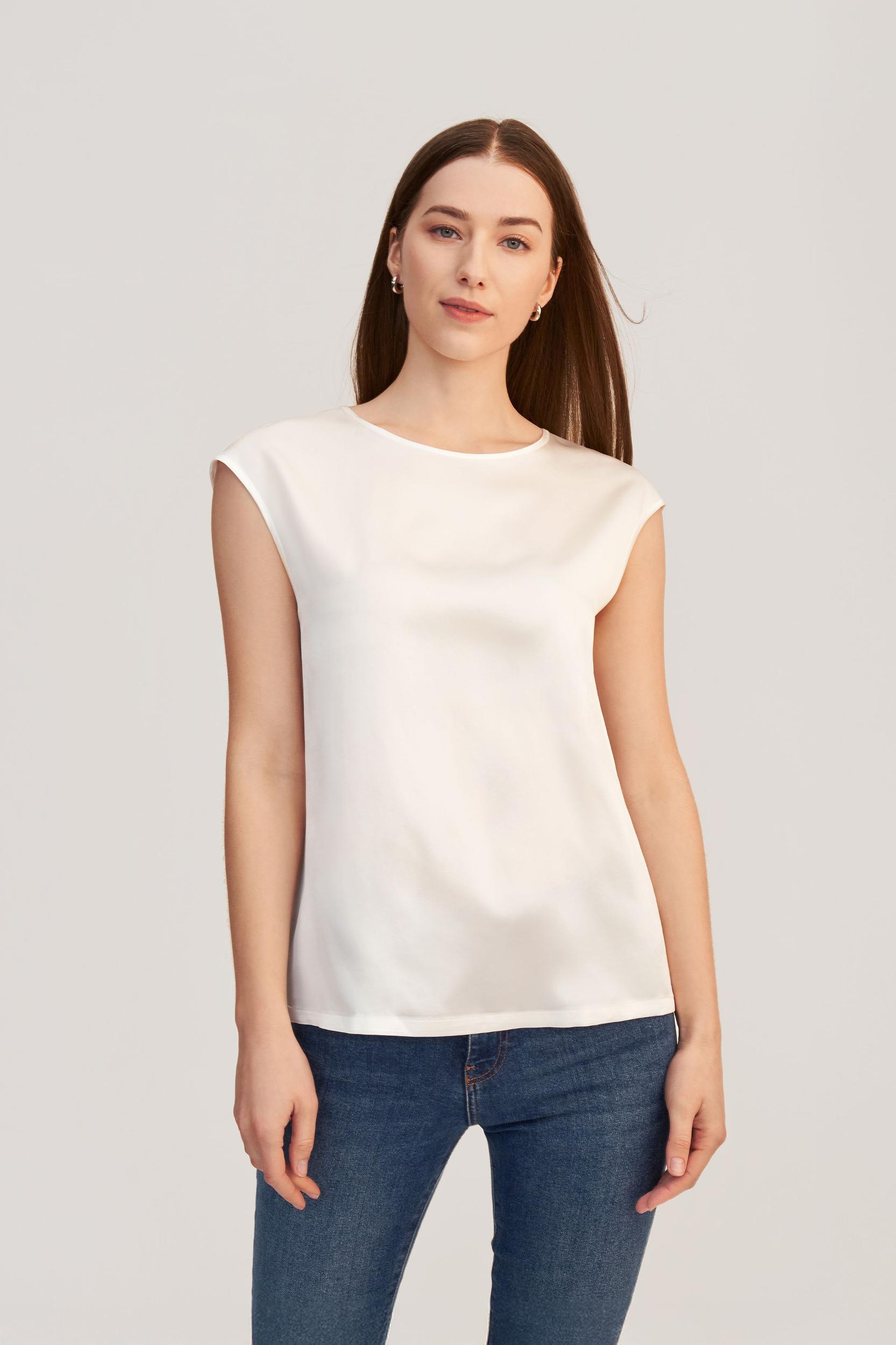 Basic Cap Sleeves Silk Tee Product Image