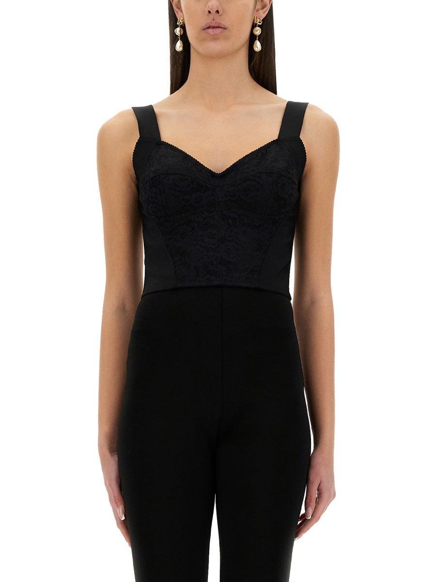DOLCE & GABBANA Jacquard And Lace Sheath Corsetry Bustier In Black Product Image