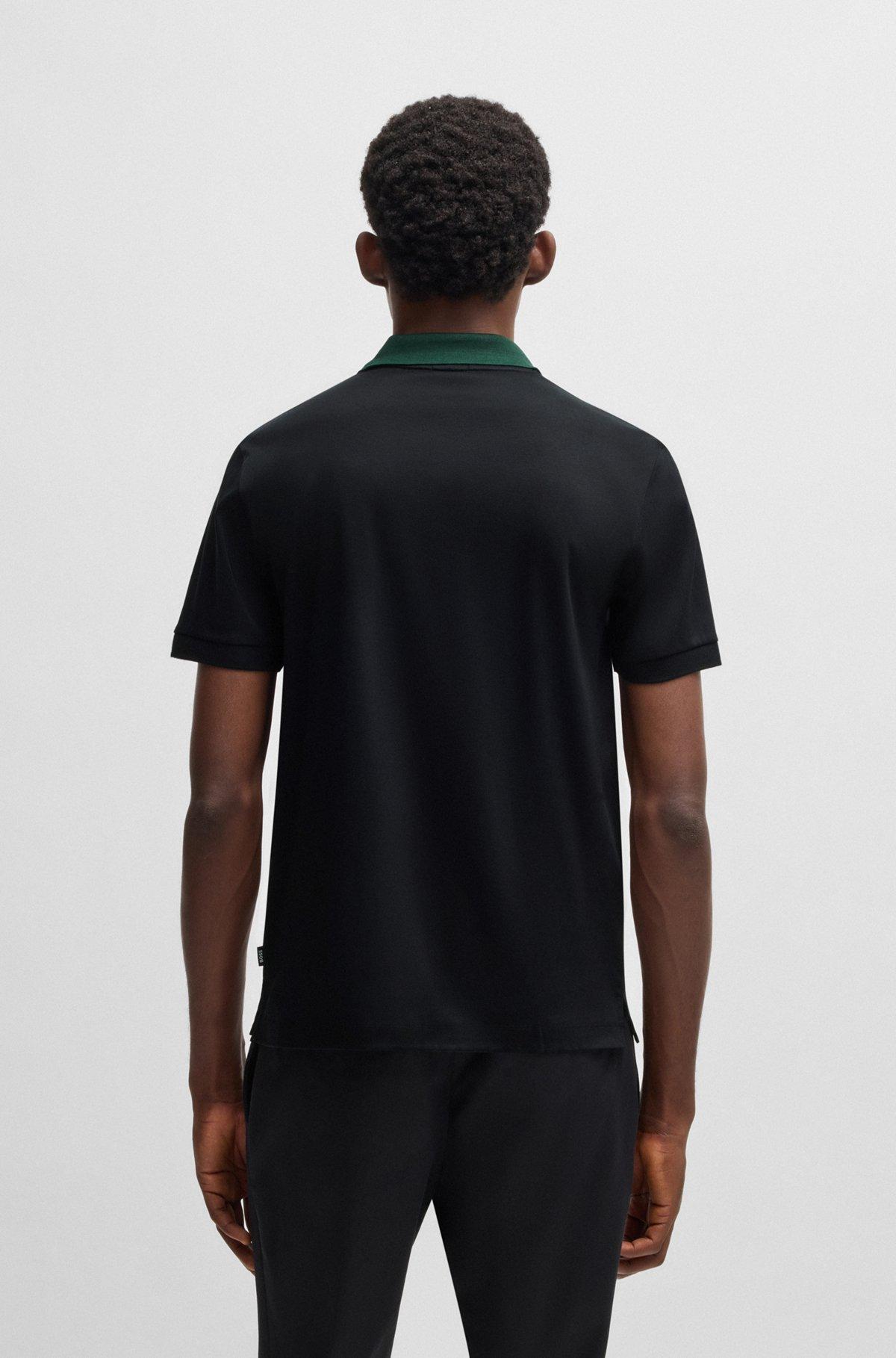 Mercerized-cotton slim-fit polo shirt with collar stripes Product Image