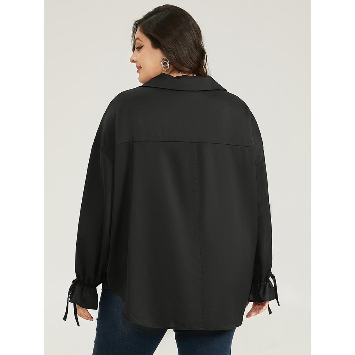 Plus Size Black Knot Pleated Lantern Sleeve Blouse Women Office Long Sleeve Shirt collar Work Blouses BloomChic 10/M Product Image
