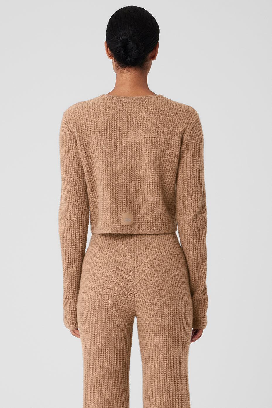 Cashmere Plush Waffle Cropped Long Sleeve - Toasted Almond Product Image