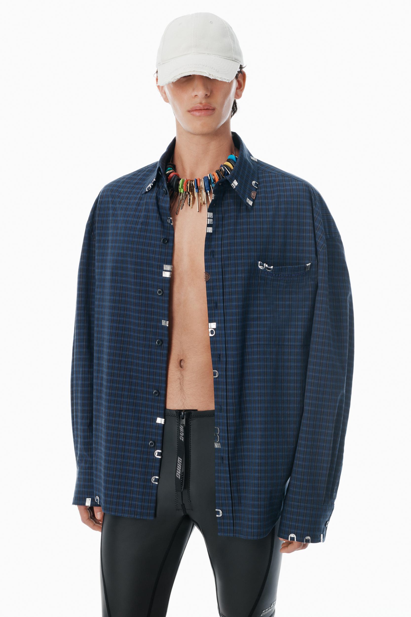Navy Plaid Poplin Top Product Image