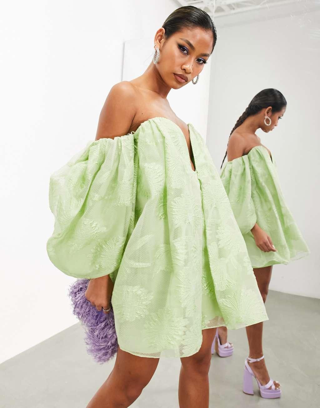 ASOS EDITION jacquard off the shoulder mini dress Product Image