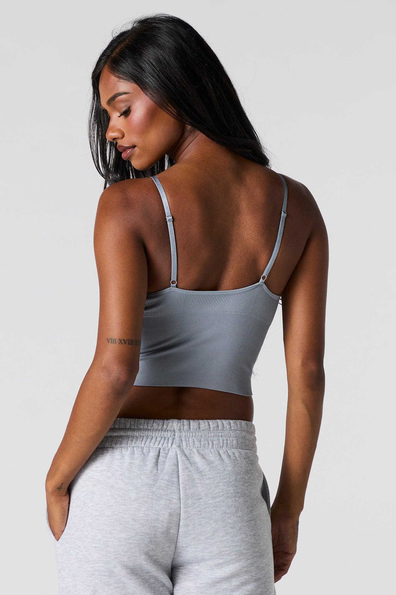 Seamless Ribbed V-Neck Cami with Built-In Bra Cups Female Product Image