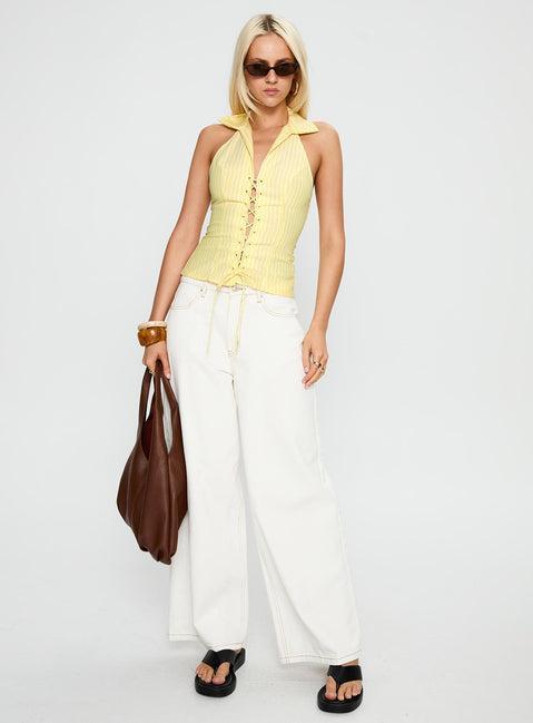 Dress You Up Tie Up Top Lemon Pinstripe Product Image