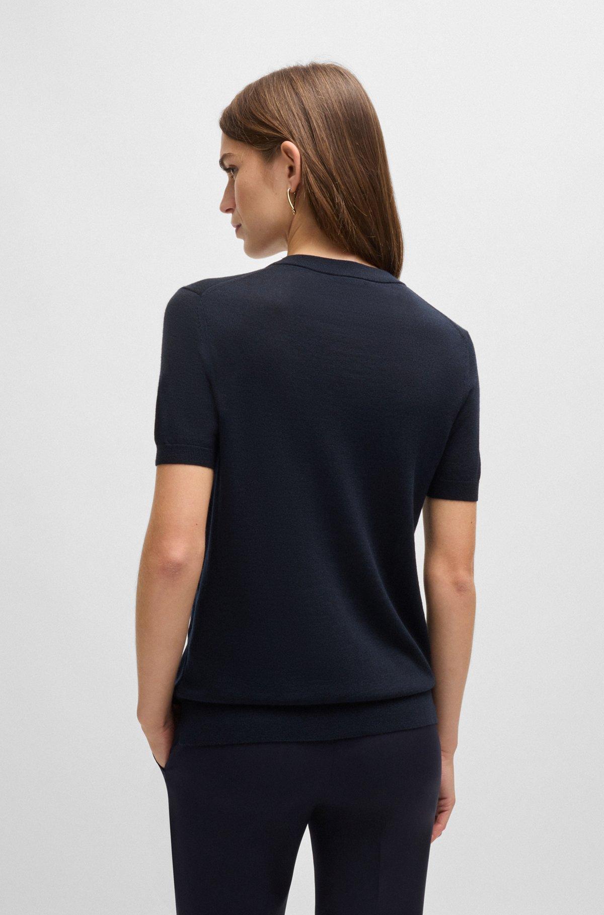 BOSS - Short-sleeved sweater in Merino wool - Dark Blue Product Image