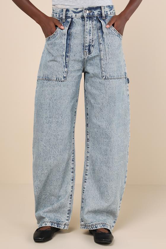 Hansen Medium Wash High-Rise Barrel Jeans Product Image