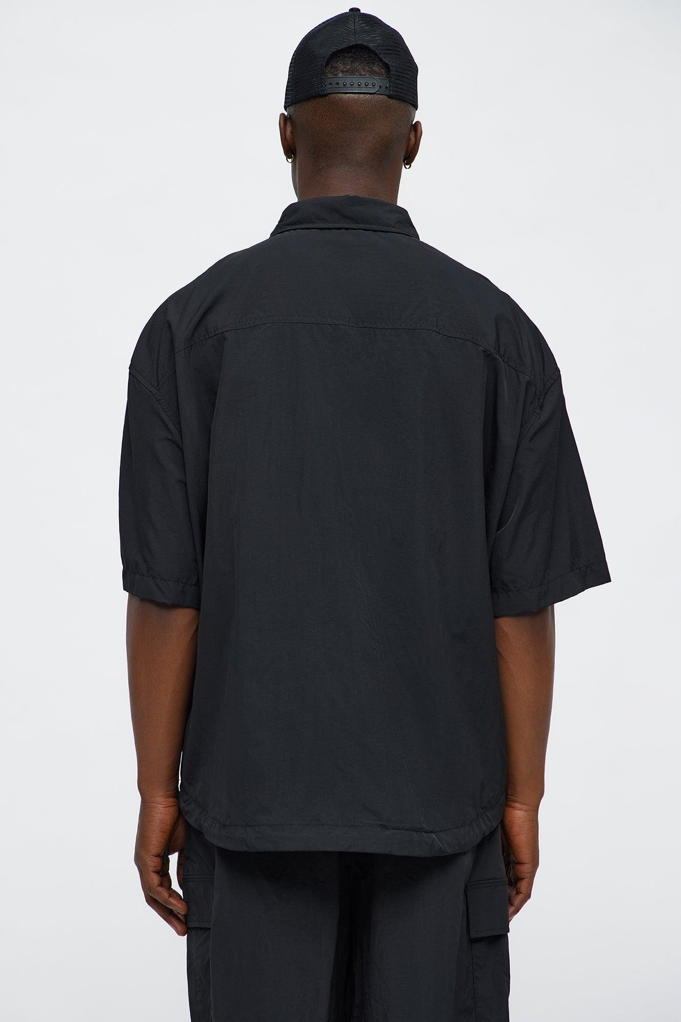 Oversized Philip Nylon Button Up Shirt - Black Product Image