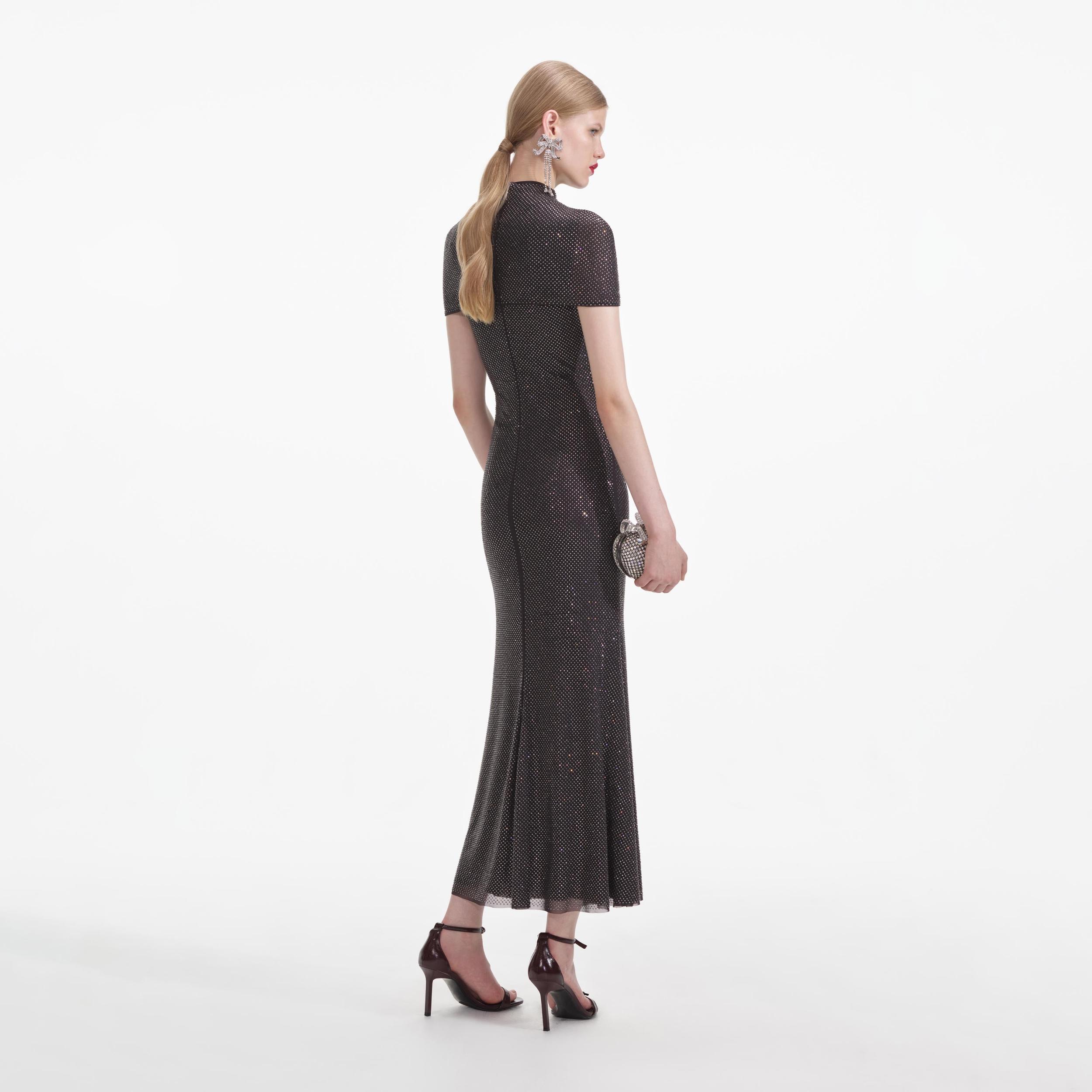 Slate Rhinestone Mesh Cut Out Midi Dress Product Image