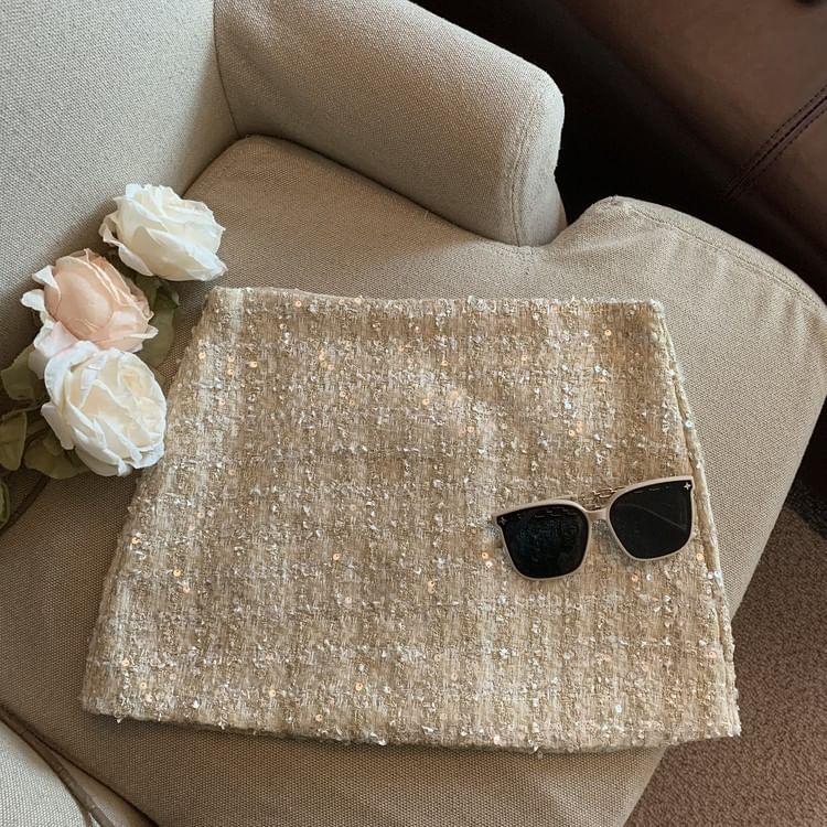 Low Waist Tweed Mini Pencil Skirt Product Image