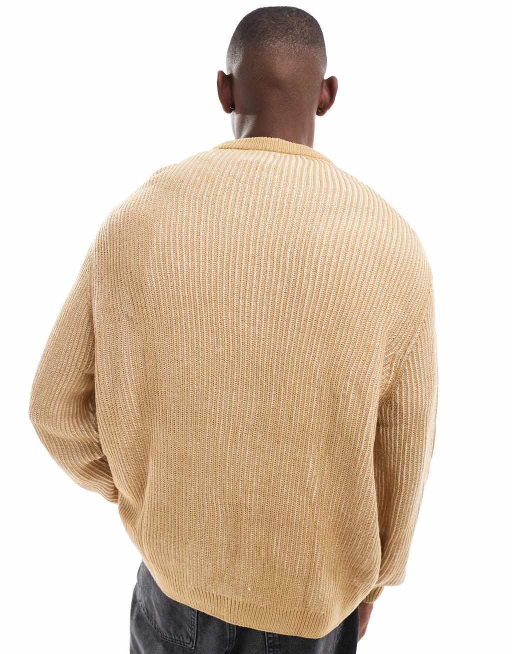 ASOS DESIGN oversized rib knit pleated fisherman sweater in brown Product Image