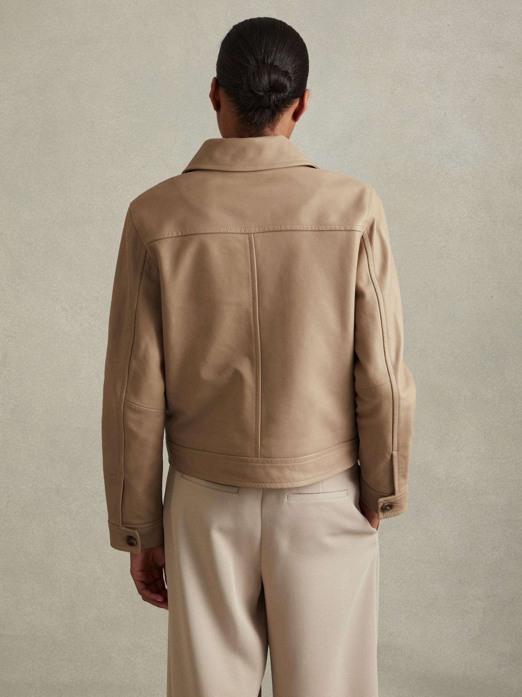 Leather Trucker Jacket in Neutral Product Image