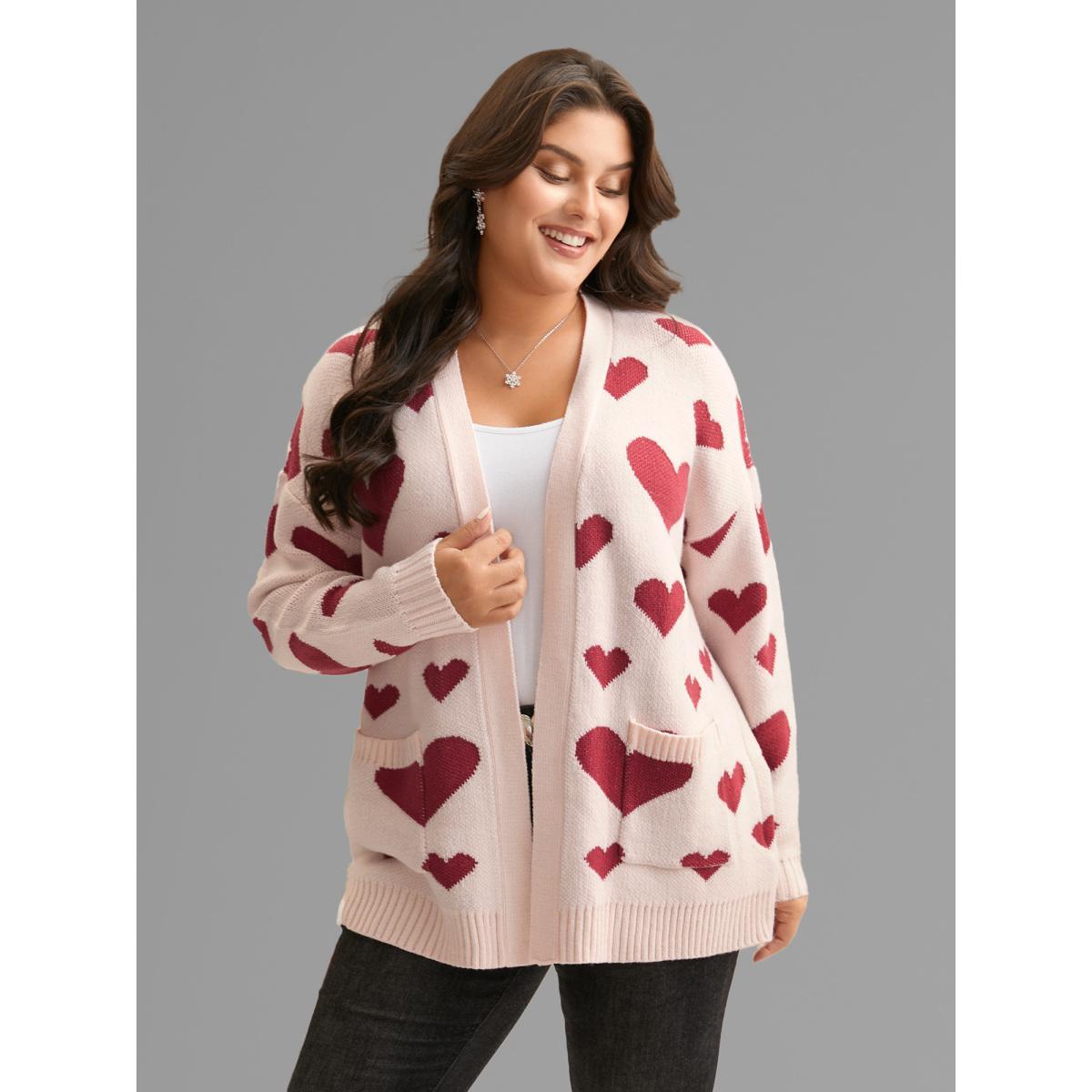 Plus Size Hearts Out Embroidered Pockets Cardigan MistyRose Women Casual Loose Long Sleeve Everyday Cardigans BloomChic 10/M Product Image