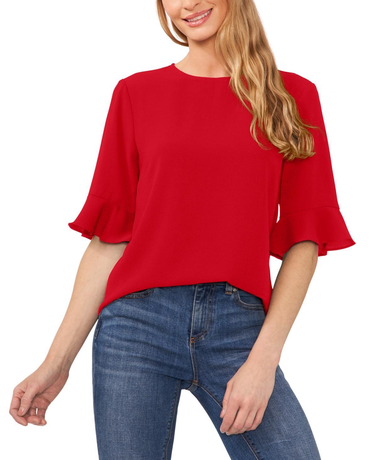 CeCe Womens Ruffled Cuff 3/4-Sleeve Crew Neck Blouse Product Image