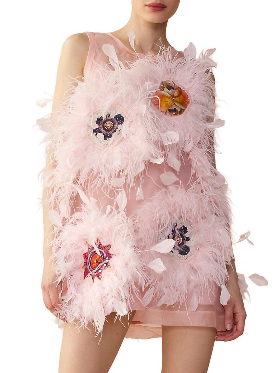 Womens Feather-Embellished Organza Minidress Product Image