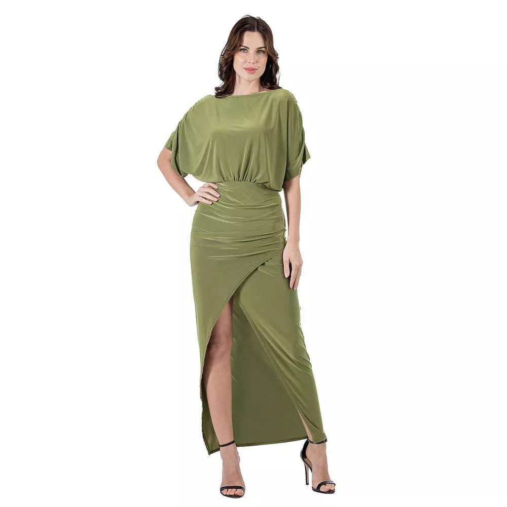 Women's 24Seven Comfort Apparel Long Sleeve Wide Boatneck Side Slit Maxi Dress, Size: Small, Red Product Image