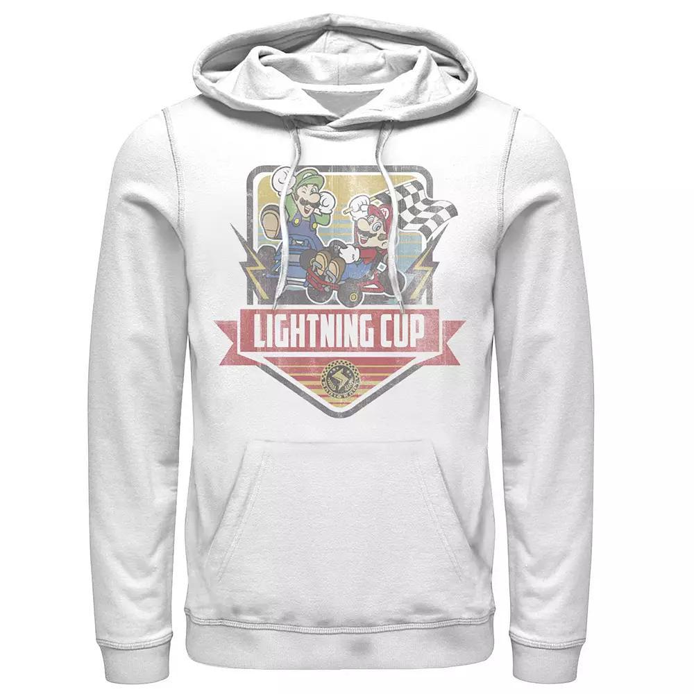 Men's Mario Kart Lightning Cup Faded Logo Hoodie, Size: Small, White Product Image