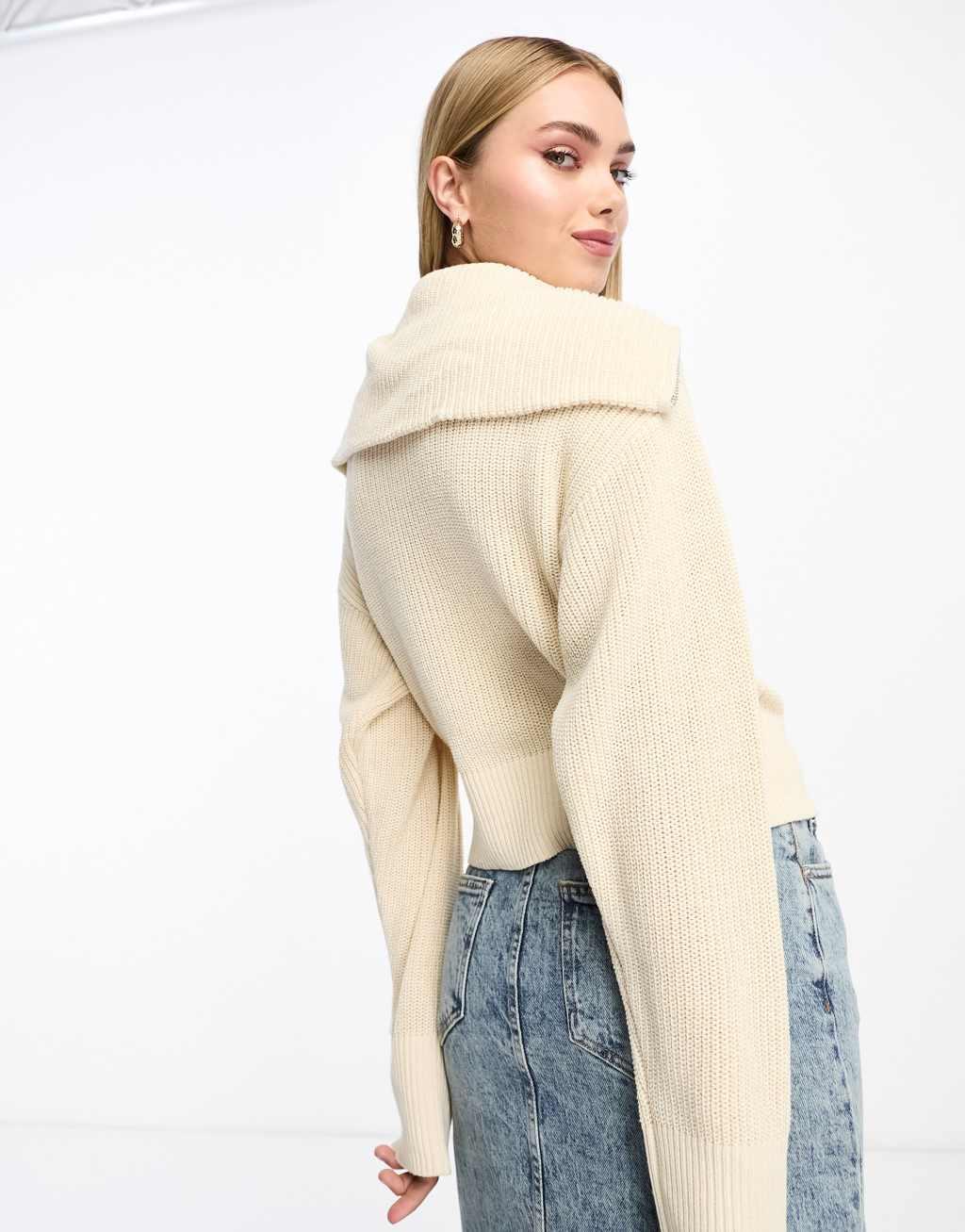 Monki high zip neck knitted sweater Product Image