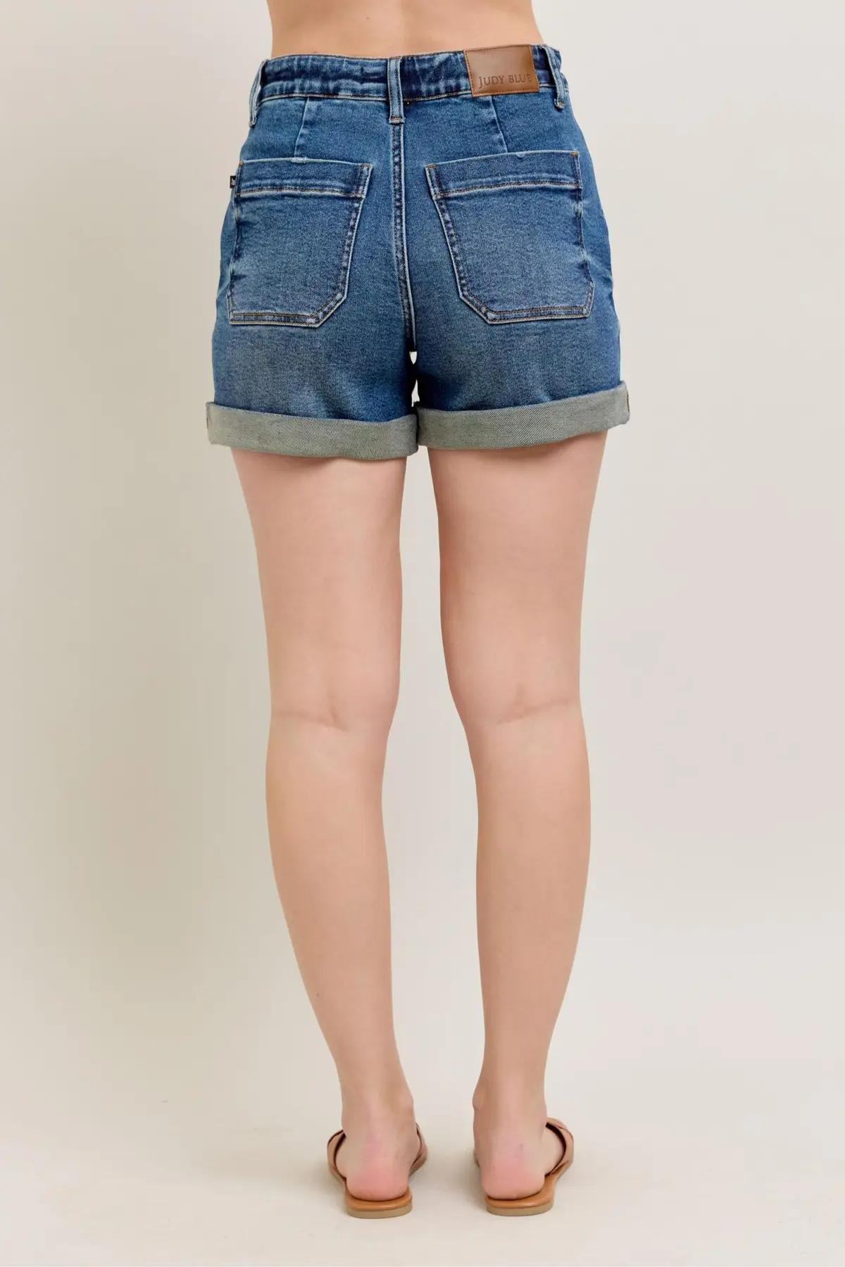 JUDY BLUE HI WAIST DARK DEN CUFF JOGGER SHORTS Product Image