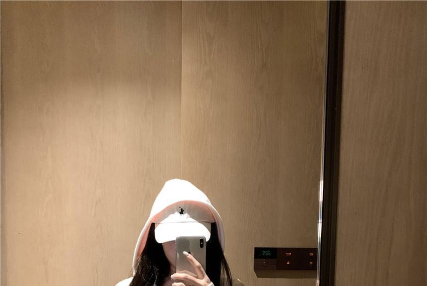 Plain Hood Crop Zip Cardigan / Square Neck Plain Cutout Padded Crop Tank Top Product Image