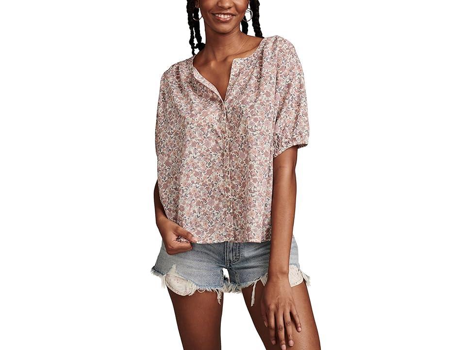 Lucky Brand Printed Smocked Shoulder Blouse Multi) Women's Clothing Product Image