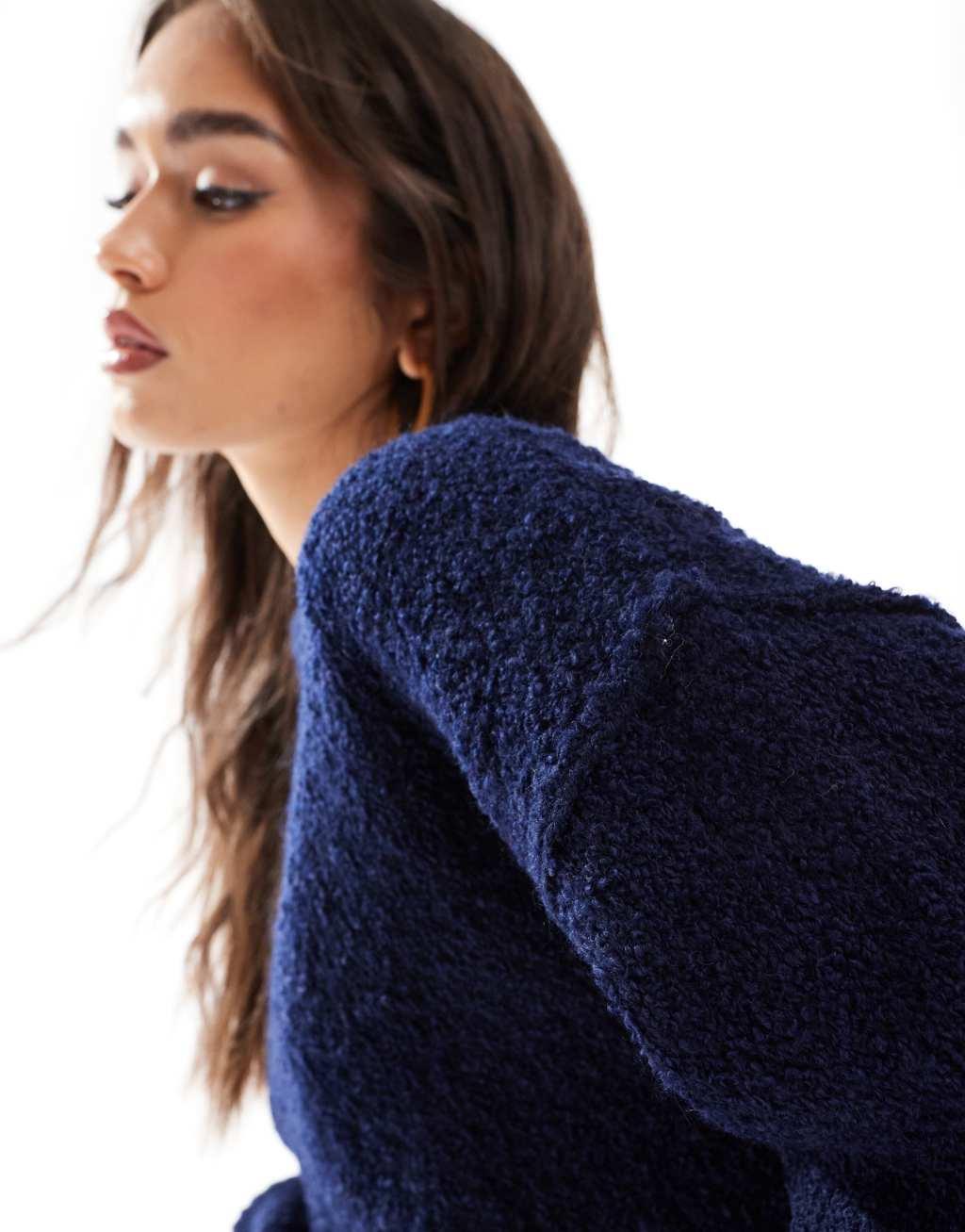 ASOS DESIGN boucle crew neck sweater in navy Product Image