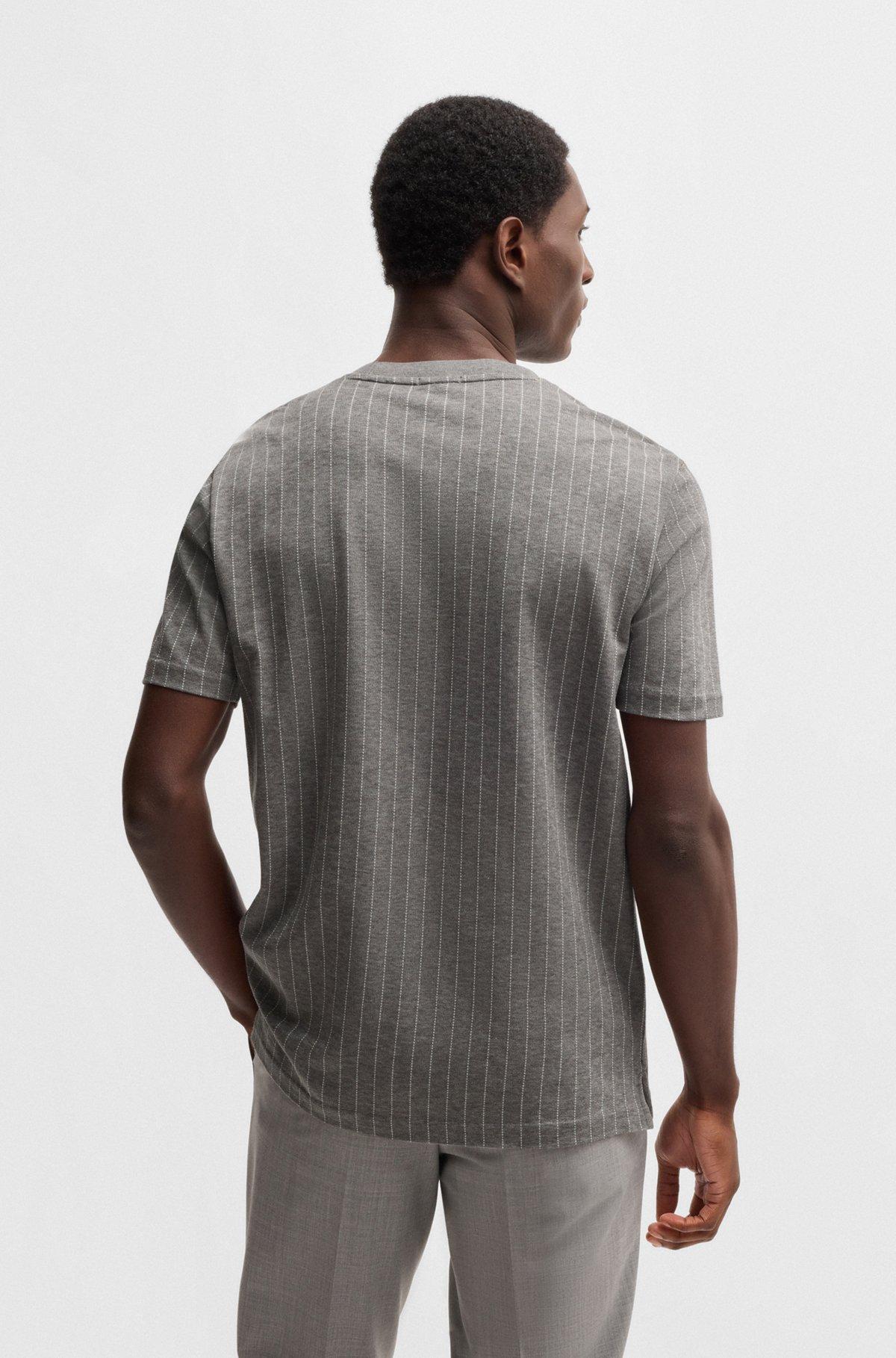 BOSS - Mercerized-cotton T-shirt with mixed stripes - Grey Product Image