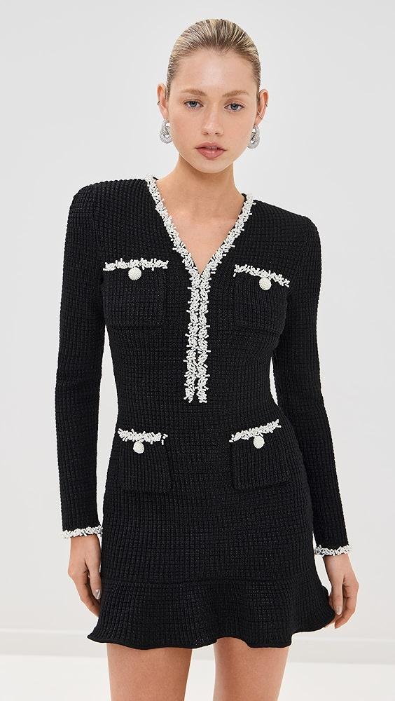 Self Portrait Black Pearl Trim Knit Mini Dress | Shopbop Product Image