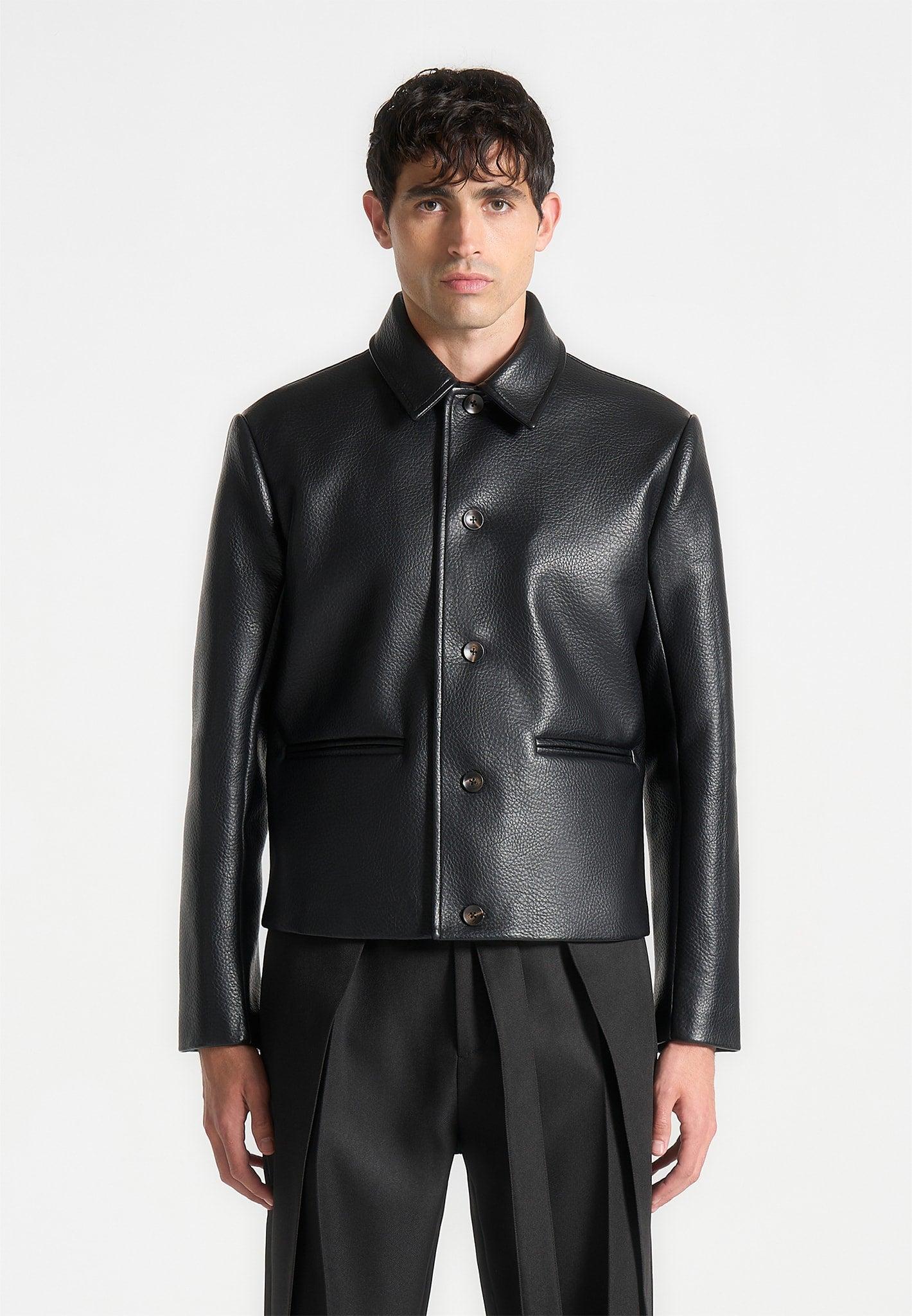 Pebbled Leather Jacket - Black Male Product Image