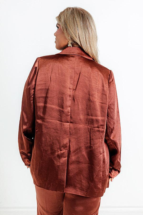 Pouring Merlot Satin Blazer In Dark Rust Curves Product Image