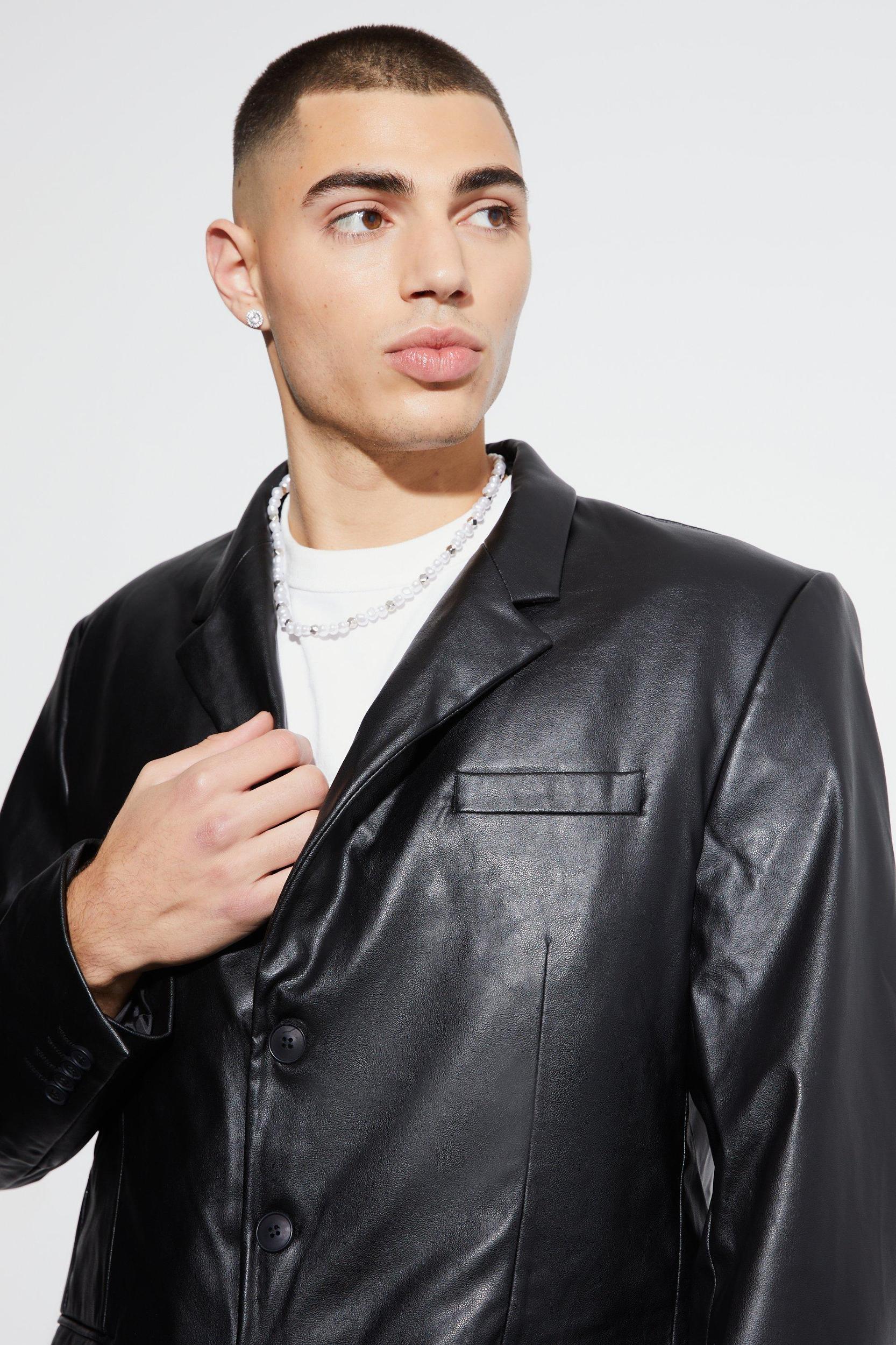 Relaxed Fit Pu Suit Jacket | boohooMAN USA Product Image