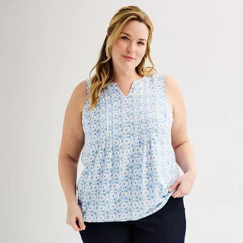 Plus Size Croft & Barrow® Pintuck Sleeveless Shell Top, Women's, Size: 4XL, Red Fun Anchor Product Image