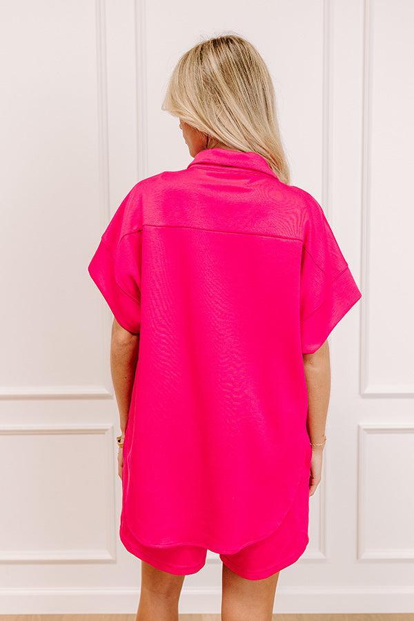 Carefree Charm Button Down Romper In Hot Pink Product Image