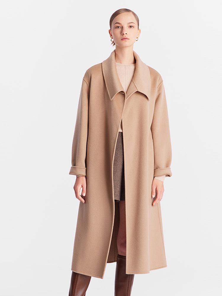 Double-Faced Wool And Silk-Blend Lapel Women Coat Product Image