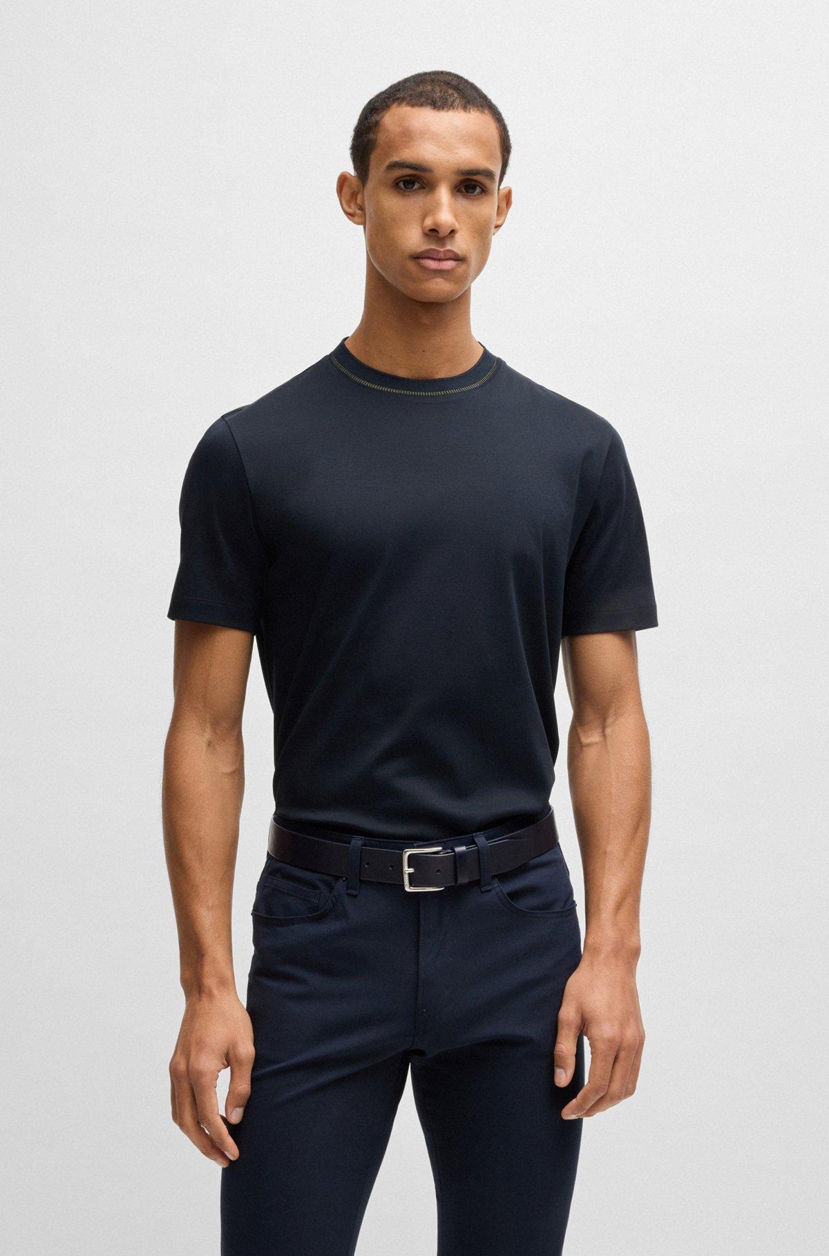 Mercerized-cotton slim-fit T-shirt with collar stripe Product Image