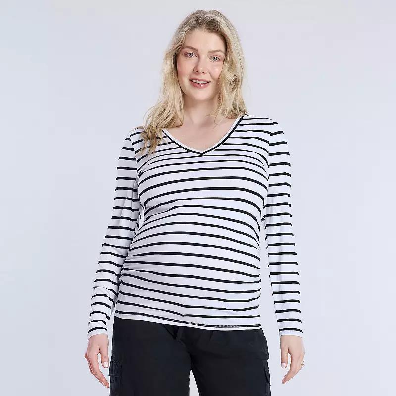 Maternity Motherhood® V-Neck Side Ruched Long Sleeve Tee, Women's, Size: Medium-Mat, White Product Image