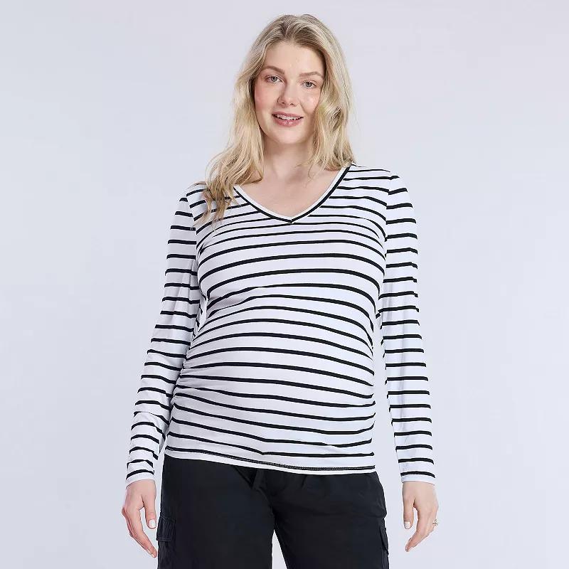 Maternity Motherhood® V-Neck Side Ruched Long Sleeve Tee, Women's, Size: Medium-Mat, White Product Image