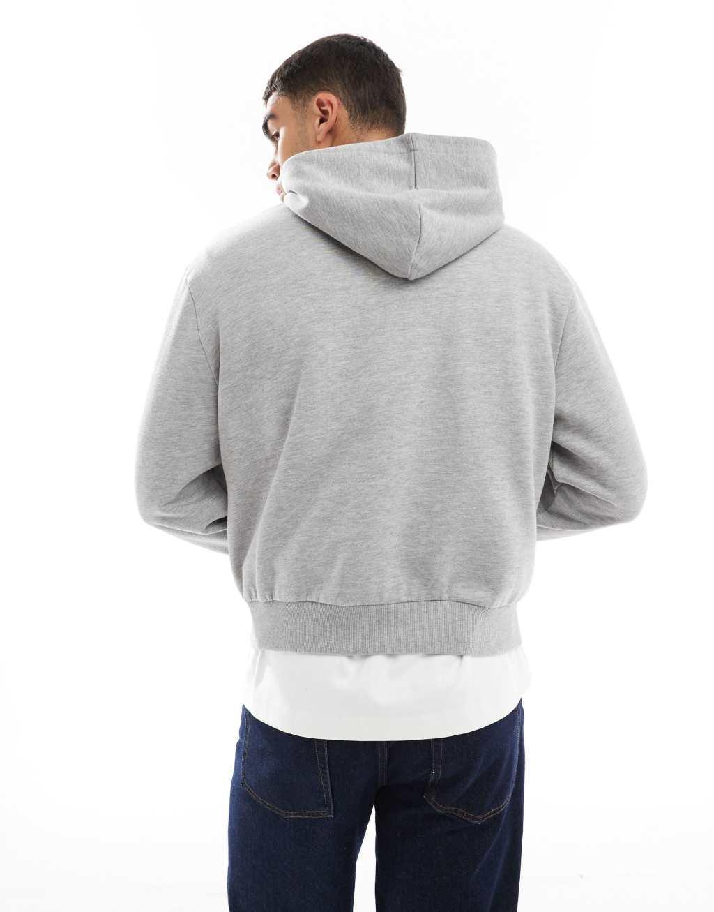 ASOS DESIGN boxy oversized hoodie with print in gray heather Product Image