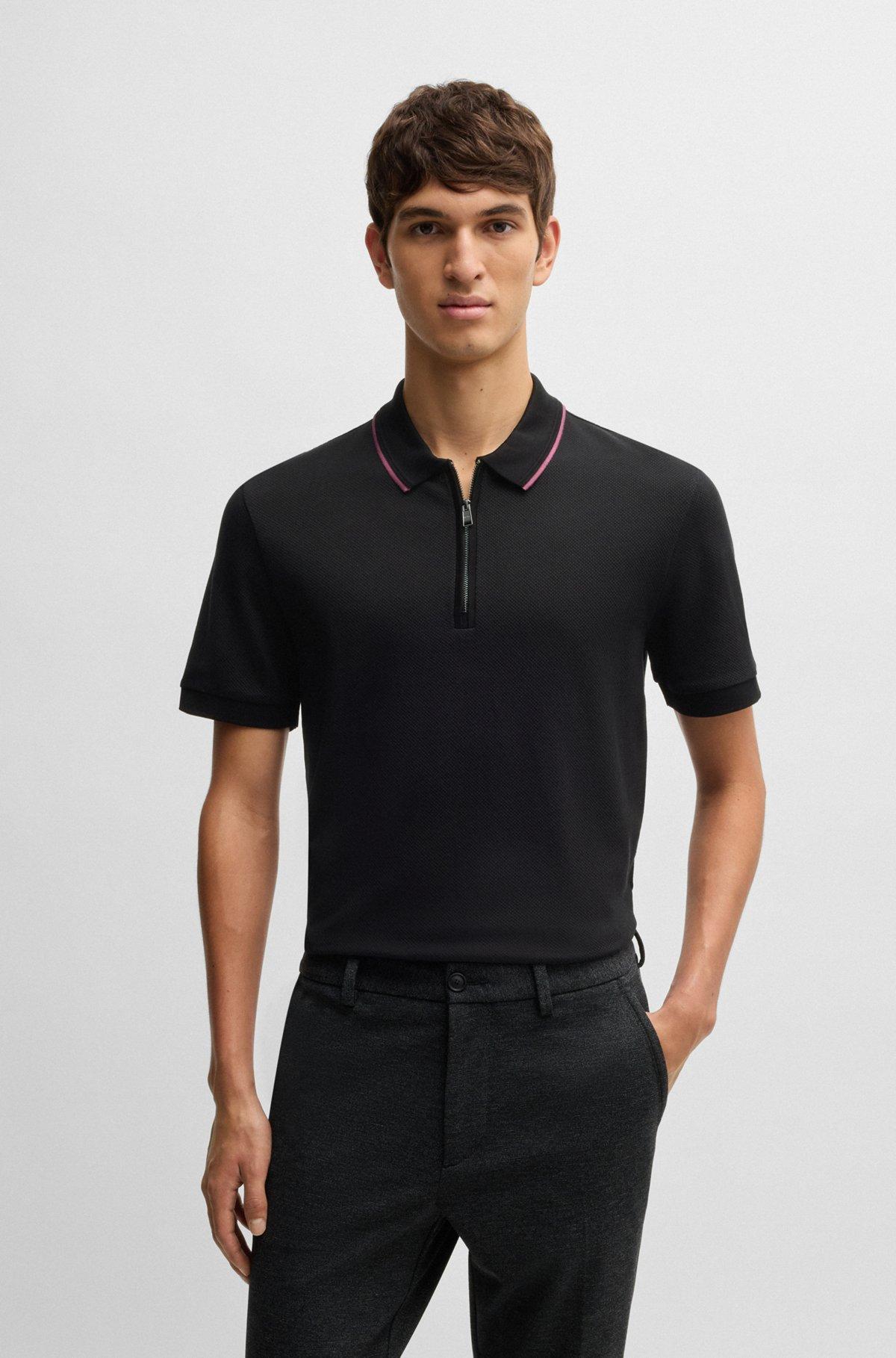 Structured-cotton polo shirt with zip placket Product Image