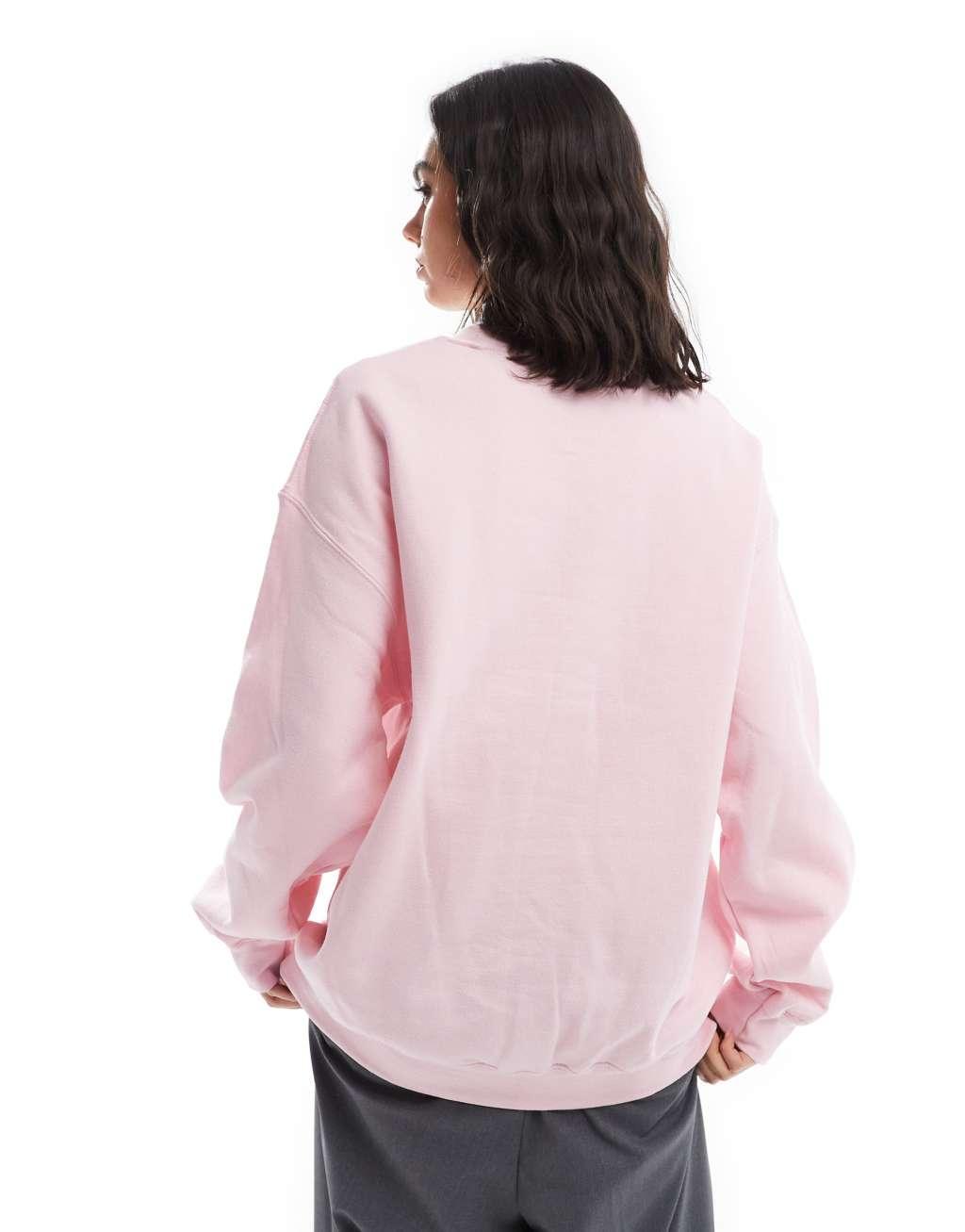Miss Selfridge floral oversized sweatshirt in pale pink Product Image