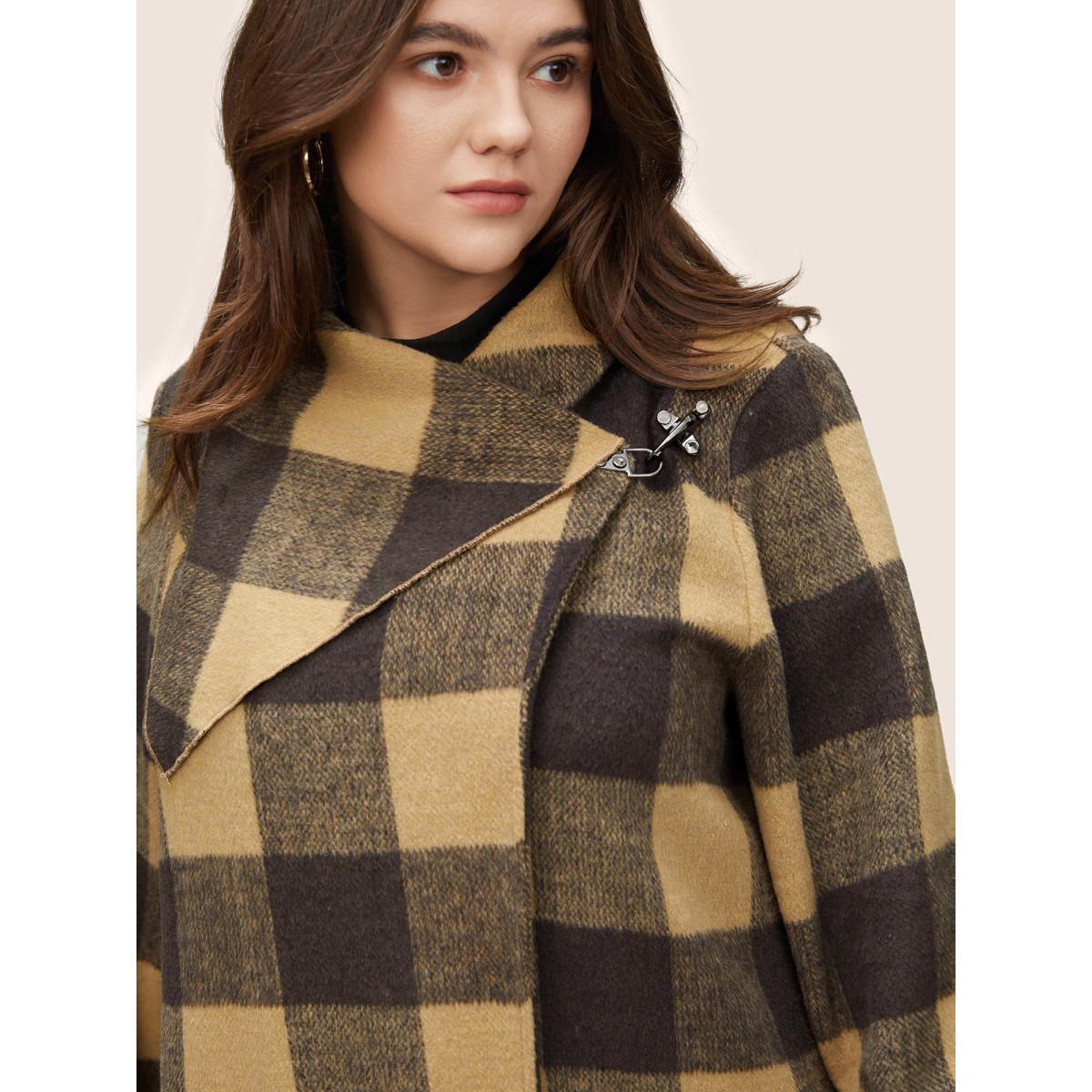 Plus Size Plaid Buckle Detail Asymmetrical Hem Coat Women DarkBrown Casual Contrast Ladies Dailywear Winter Coats BloomChic 30/6X Product Image