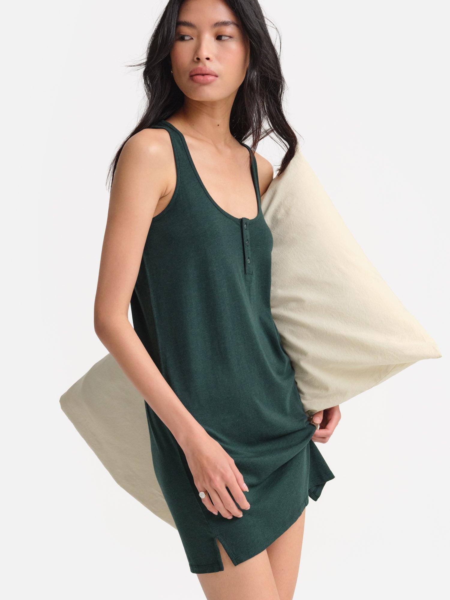 Tencel Sleep Button Down Tank Dress Female Product Image